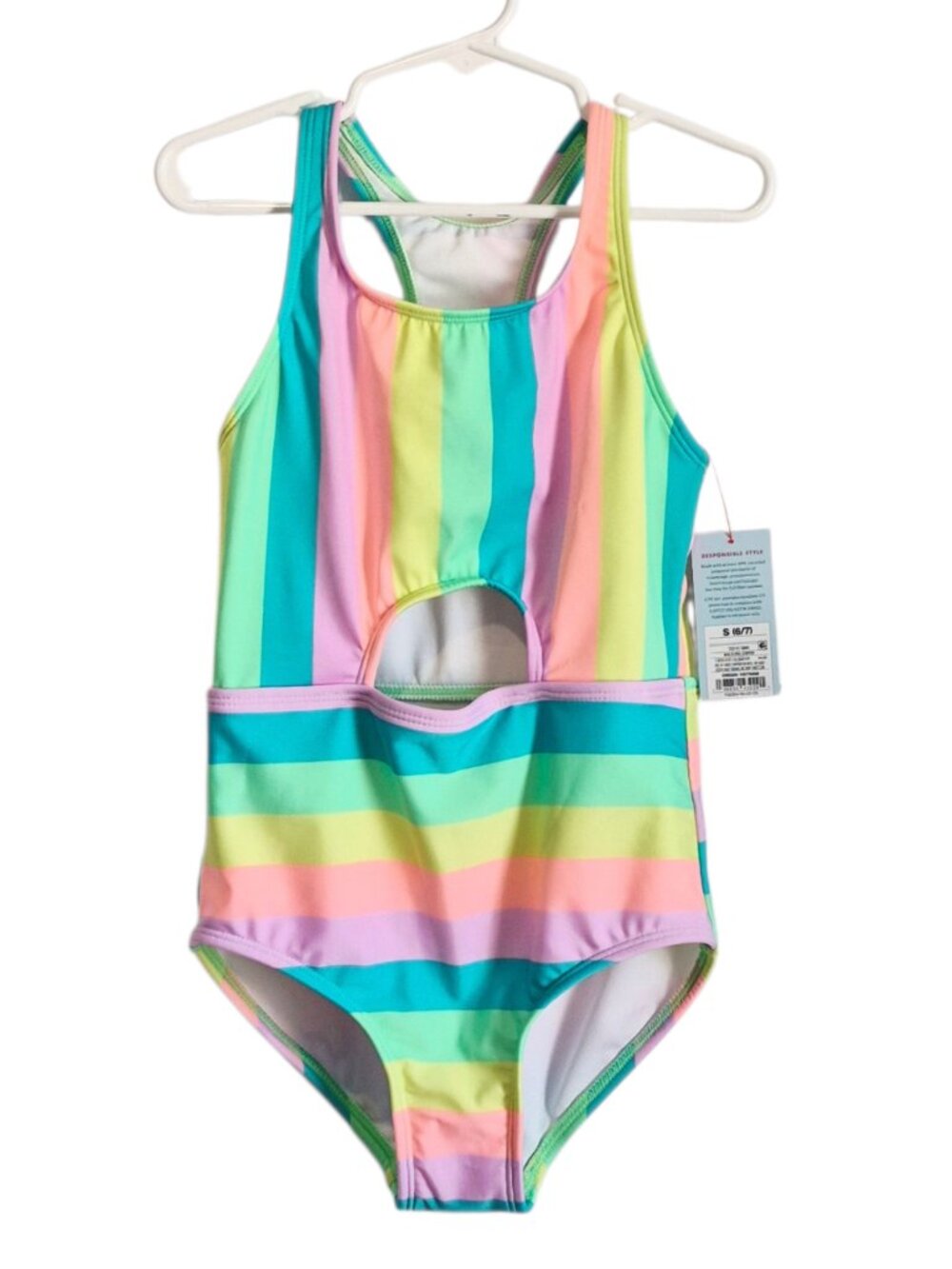 Cat & Jack Girls' Sandy Island Striped Swimsuit Size Small (6/7)
